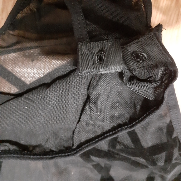 Sheer Sleeveless Mesh & Velvet Geometric Mockneck Bodysuit NWOT Small - Picture 2 of 4